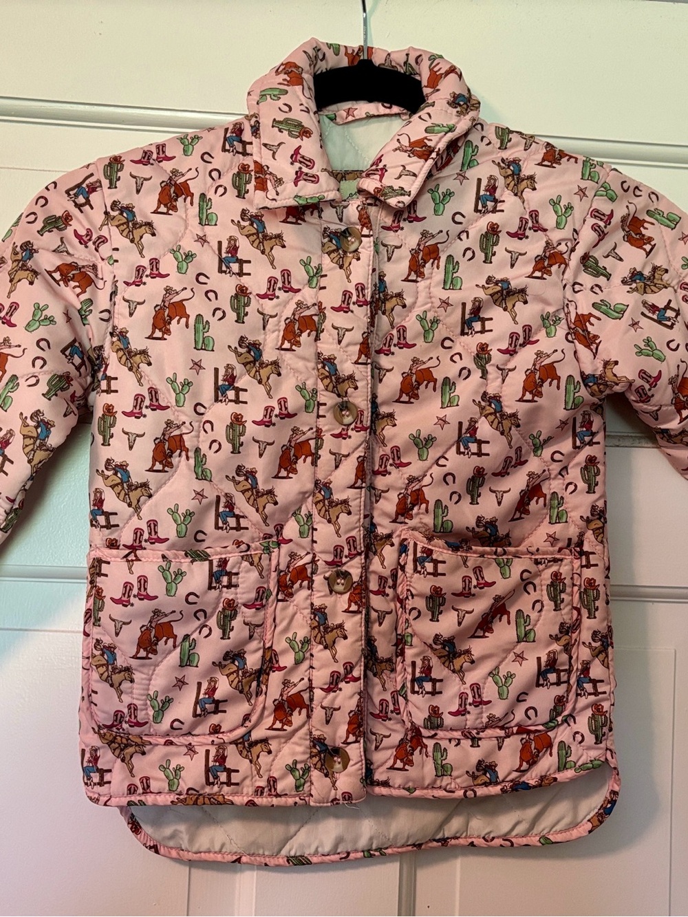 Girls' Pink Quilted Western Print Jacket - Kids Jackets & Coats